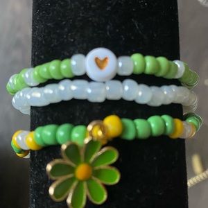 Bracelet set of three, green themed.